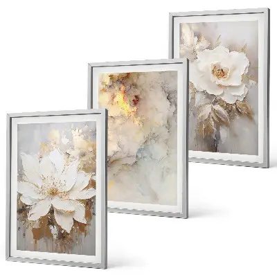 Cuadros decorativos con diseño de flores abstractas juego de 3 piezas con fondo brillante