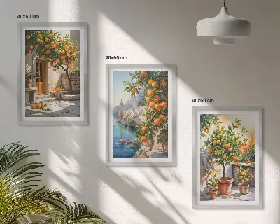 Set de 3 cuadros para salón con diseño de paisajes de cítricos pintados