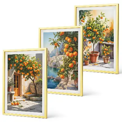 Set de 3 cuadros para salón con diseño de paisajes de cítricos pintados