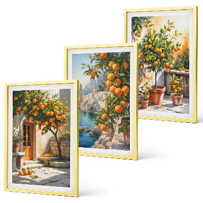 Set de 3 cuadros para salón Paisajes de cítricos pintados