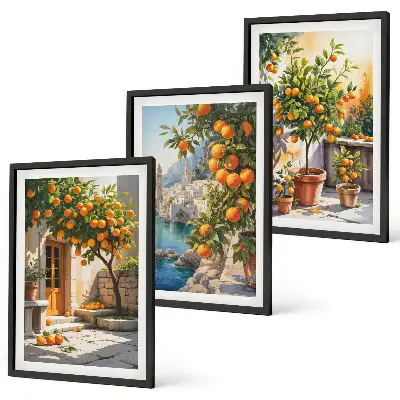 Set de 3 cuadros para salón con diseño de paisajes de cítricos pintados