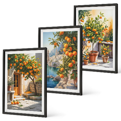 Set de 3 cuadros para salón Paisajes de cítricos pintados
