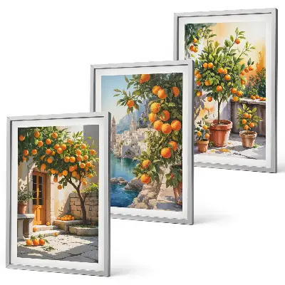 Set de 3 cuadros para salón con diseño de paisajes de cítricos pintados