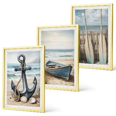 Juego de 3 cuadros con diseño de anclaje de barco, remos y temática de playa