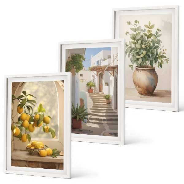 Set de 3 cuadros para salón Limones en un jarrón
