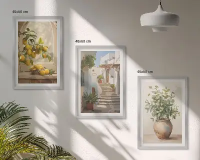 Set de 3 cuadros de Limones en un jarrón decoración para salón