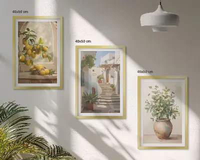 Set de 3 cuadros de Limones en un jarrón decoración para salón