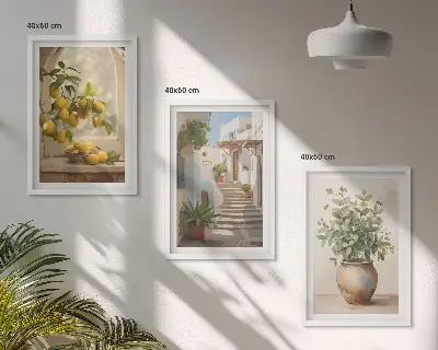 Set de 3 cuadros de Limones en un jarrón decoración para salón