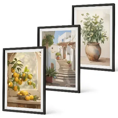 Set de 3 cuadros de Limones en un jarrón decoración para salón