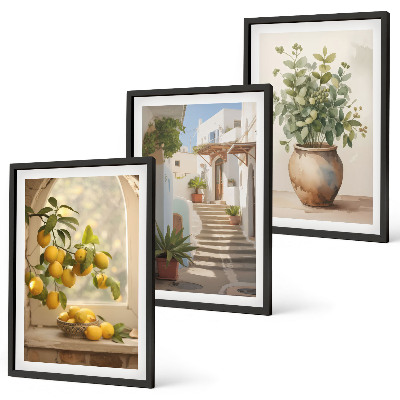 Set de 3 cuadros para salón Limones en un jarrón