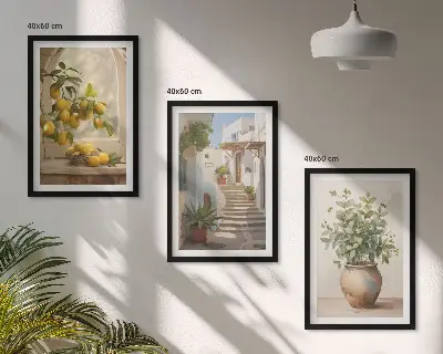 Set de 3 cuadros de Limones en un jarrón decoración para salón
