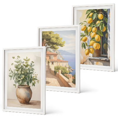 Juego de 3 cuadros Flores en un jarrón, un mar de limones