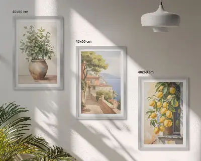Juego de 3 cuadros flores en un jarrón con un mar de limones