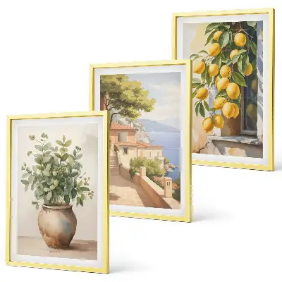 Juego de 3 cuadros flores en un jarrón con un mar de limones