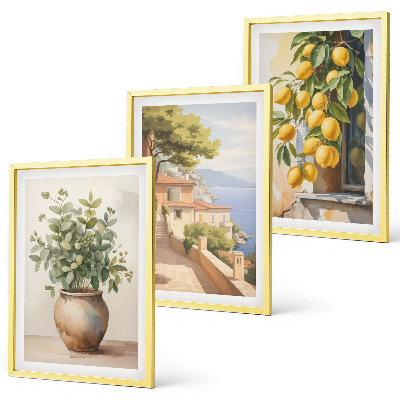 Juego de 3 cuadros Flores en un jarrón, un mar de limones