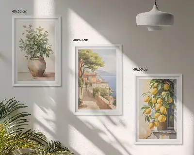 Juego de 3 cuadros flores en un jarrón con un mar de limones
