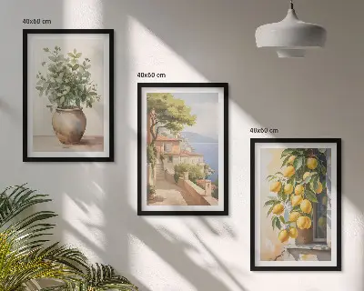 Juego de 3 cuadros flores en un jarrón con un mar de limones