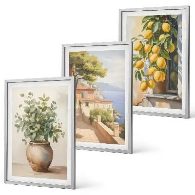 Juego de 3 cuadros flores en un jarrón con un mar de limones