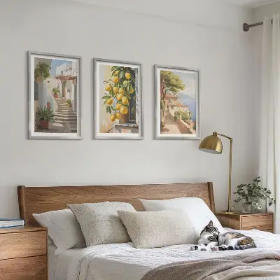Set de 3 cuadros decorativos para salón con diseño de calles Lemon y vistas al mar