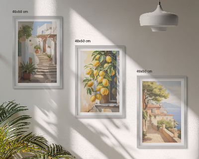 Set de 3 cuadros para salón Calles Lemon con vistas al mar