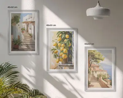 Set de 3 cuadros decorativos para salón con diseño de calles Lemon y vistas al mar