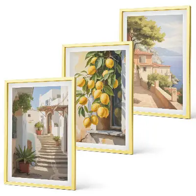 Set de 3 cuadros decorativos para salón con diseño de calles Lemon y vistas al mar