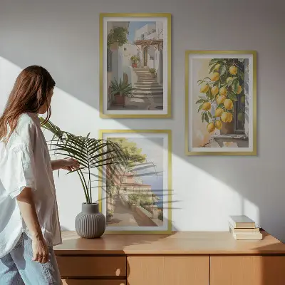 Set de 3 cuadros decorativos para salón con diseño de calles Lemon y vistas al mar