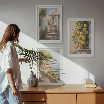 Set de 3 cuadros decorativos para salón con diseño de calles Lemon y vistas al mar