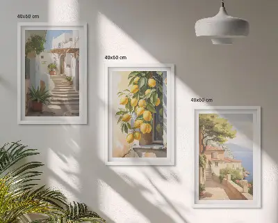 Set de 3 cuadros decorativos para salón con diseño de calles Lemon y vistas al mar