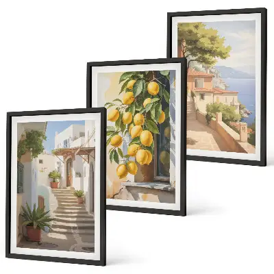 Set de 3 cuadros decorativos para salón con diseño de calles Lemon y vistas al mar