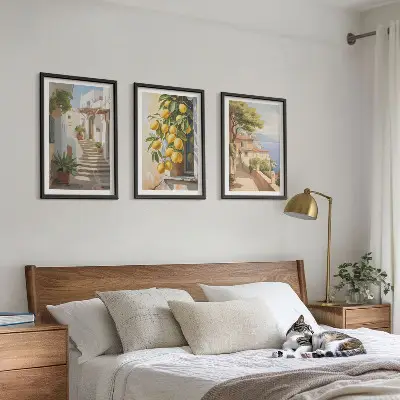 Set de 3 cuadros decorativos para salón con diseño de calles Lemon y vistas al mar