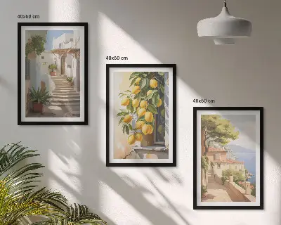 Set de 3 cuadros decorativos para salón con diseño de calles Lemon y vistas al mar