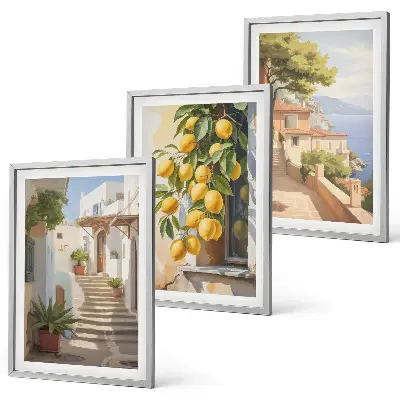 Set de 3 cuadros decorativos para salón con diseño de calles Lemon y vistas al mar