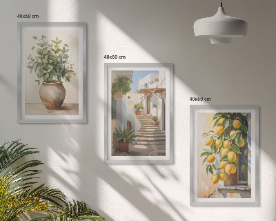 Juego de 3 cuadros Plantas en macetas, limones, calle
