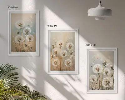 Set de 3 cuadros para salón con diseño de flores de diente de león en tonos pastel