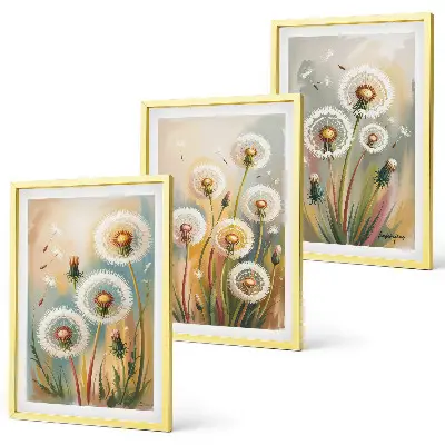 Juego de 3 cuadros con diseño de flores de diente de león en colores pastel