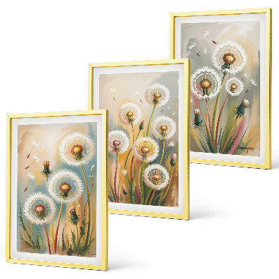 Juego de 3 cuadros Flores de diente de león, hierbas de colores pastel
