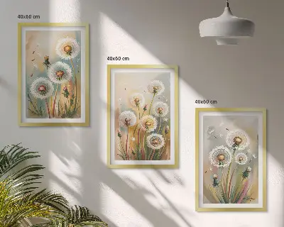 Juego de 3 cuadros con diseño de flores de diente de león en colores pastel