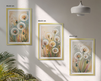 Juego de 3 cuadros Flores de diente de león, hierbas de colores pastel