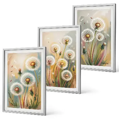 Juego de 3 cuadros con diseño de flores de diente de león en colores pastel