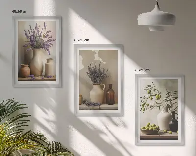 Juego de 3 cuadros con diseño de flores en jarrones y adornos de aceitunas