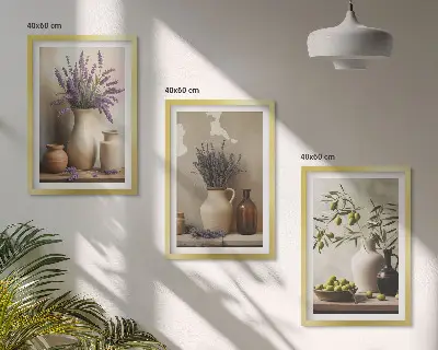 Juego de 3 cuadros con diseño de flores en jarrones y adornos de aceitunas