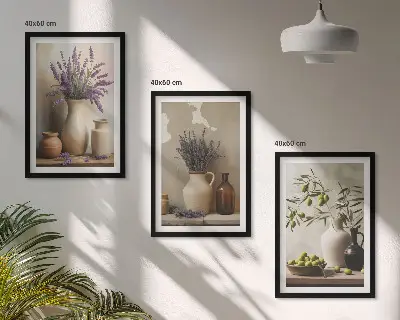 Juego de 3 cuadros con diseño de flores en jarrones y adornos de aceitunas