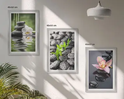 Set de 3 cuadros zen composición de flores y agua para salón