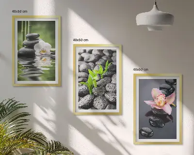 Set de 3 cuadros zen composición de flores y agua para salón