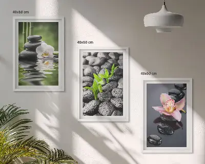 Set de 3 cuadros zen composición de flores y agua para salón