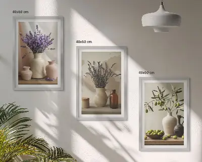 Juego de 3 cuadros con motivos de flores de lavanda, olivos y recipientes