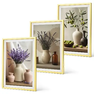 Juego de 3 cuadros con motivos de flores de lavanda, olivos y recipientes