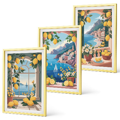 Juego de 3 cuadros Ventana al mar limones italianos