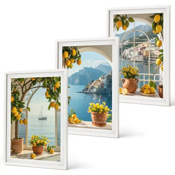 Set de 3 cuadros de limones y flores de la ciudad costera set de 3 cuadros con diseño de limones y flores de la ciudad costera